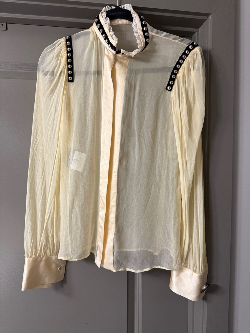 Vintage Dolce & Gabbana Sheer Cream Blouse with Black Stud Accents